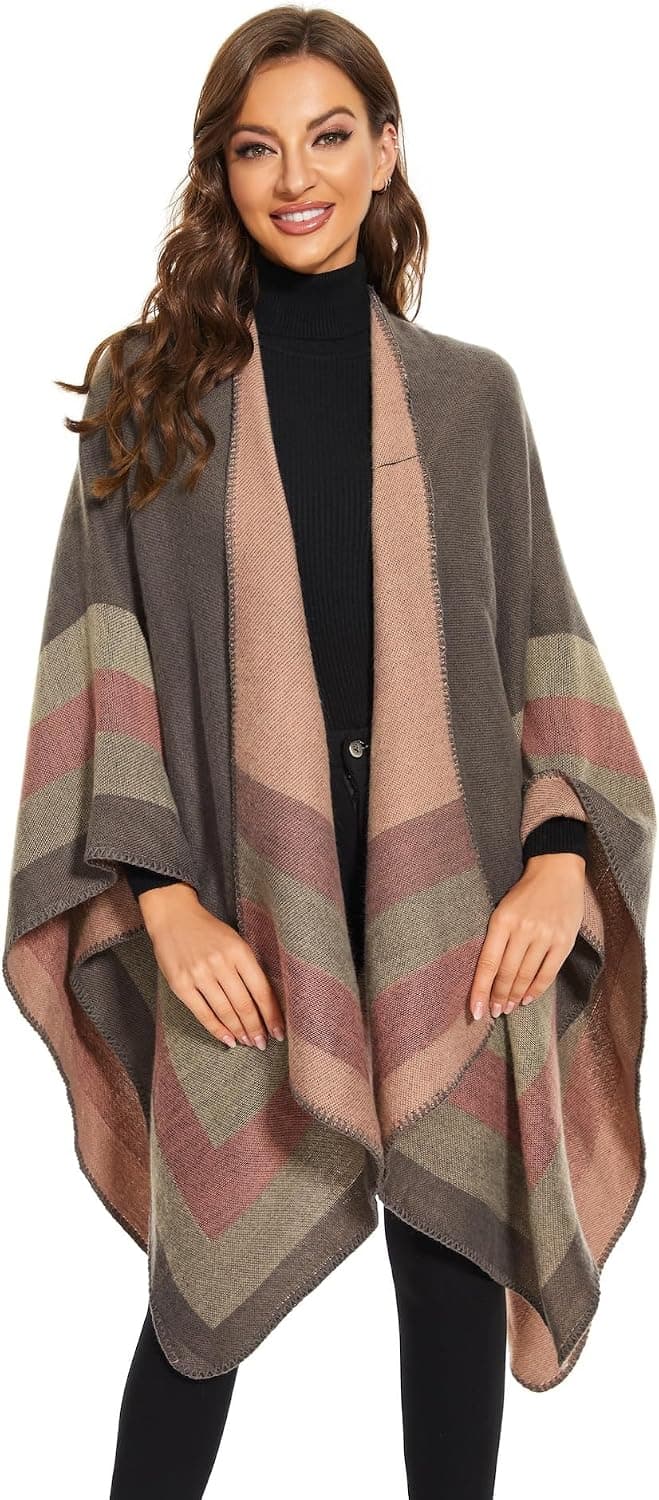 Shawl Wraps for Women, Elegant Knitted Cape Open Front Poncho Scarf Blanket Cardigan Coat for Spring, Autumn, and Winter B0B7B2BH9P