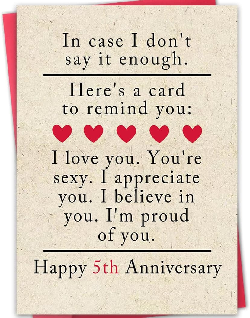 5 Year Anniversary Card Gifts for Him Her,Happy 5th Anniversary Card for Woman Men,Wood Anniversary Cards Gifts for Husband Wife,5th Wedding Anniversary Cards