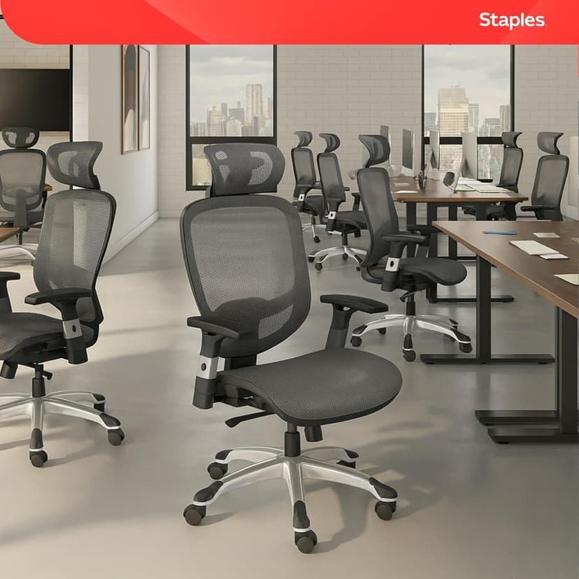 STAPLES Ergonomic Task Chair, Mesh, Ergonomic, Lumbar Support, Swivel, Gray