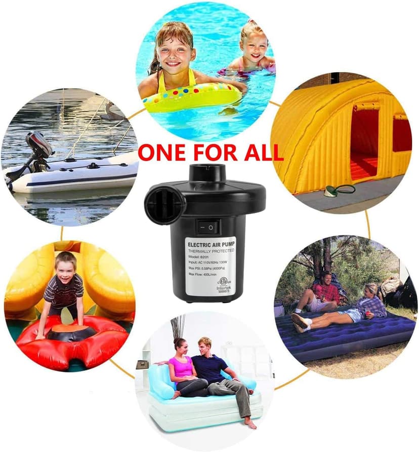 BOMPOW Electric Air Pump for Inflatables Air Mattress Pump Bed Pool Toy Raft Boat Quick Pump Black (AC Pump(130W))