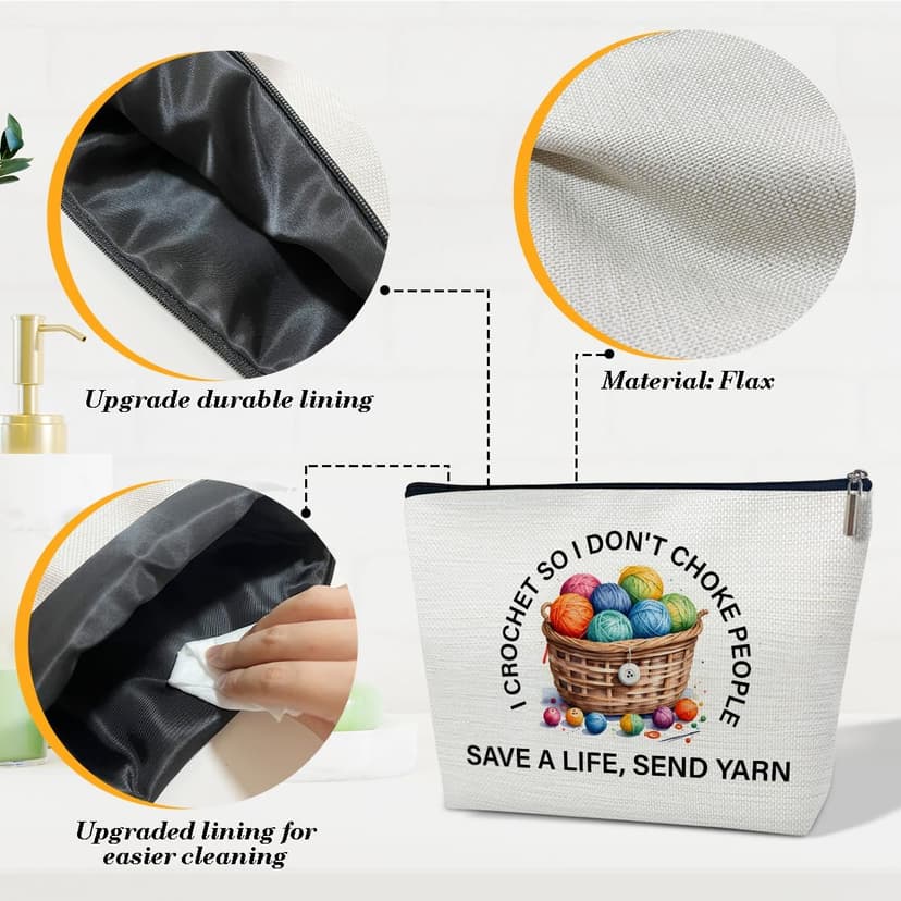 Funny Crochet Gifts Makeup Bag, Gifts for People Who Like Knitters, Knitting Present for Women, I Crochet so I Don't Choke People Cosmetic Bag for Purse