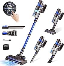 Cordless Vacuum Cleaner, 550W 45KPA 50Min Vacuum Cleaners for Home, Self-Standing Stick Vacuum with Touch Screen, 3 Power Modes, Rechargeable Battery, Handheld Vacuum for Pet Hair/Carpet/Floor