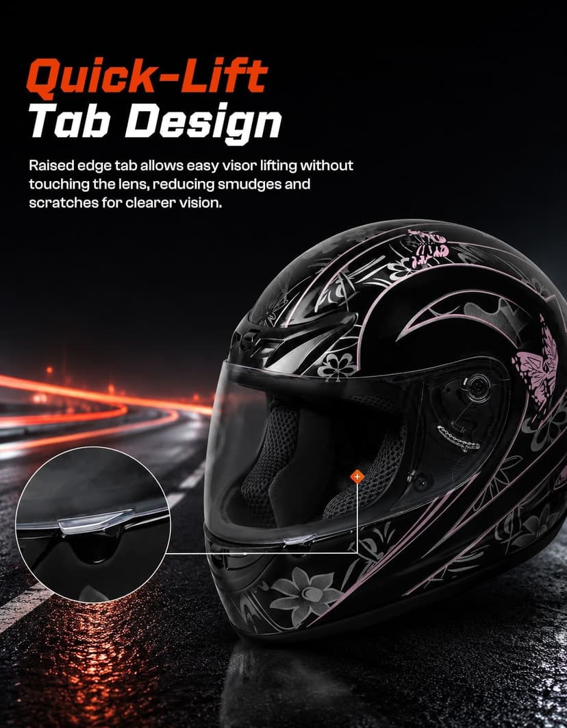 TCMT Size-S Full Face Motorcycle Helmet for Adults Men Women, Lightweight Polycarbonate Street Bike Dirt Bike Helmet with Anti-Scratch Mirror Shield and Removable Liner, DOT Approved