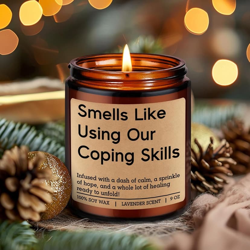 LEADO Funny Coping Skills Candle, Therapist Gifts - Mental Health, Graduation, Psychology, Christmas Gifts for Therapists, Social Worker, School Counselor, Psychologist, Women - Therapy Office Decor