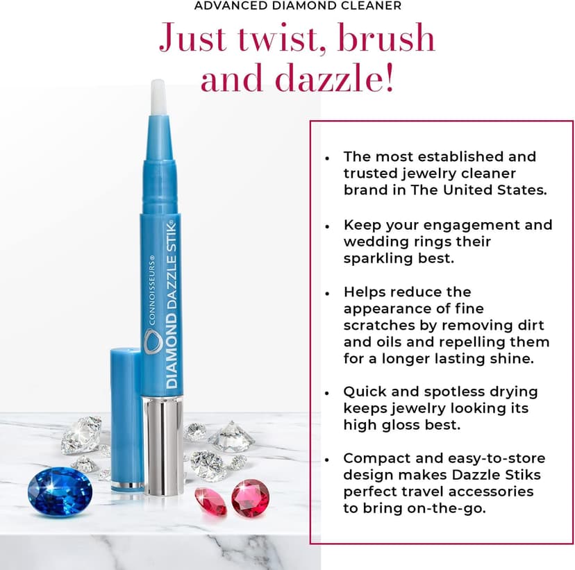 CONNOISSEURS Diamond Dazzle Stik - Portable Diamond Cleaner for Rings and Other Jewelry - Bring Out The Sparkle in Your Diamonds and Precious Stones