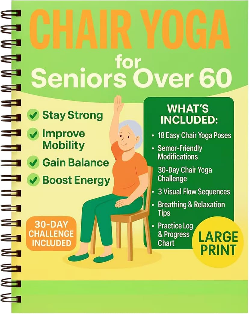 Chair Yoga for Seniors Over 60 Book & Chart – 30-Day Challenge, Gentle Seated Yoga Guide, Chair Yoga for Weight Loss & Flexibility, Senior Chair Exercises for Women & Men, 8.5x11" Book on Chair Yoga B0FPMT82TX
