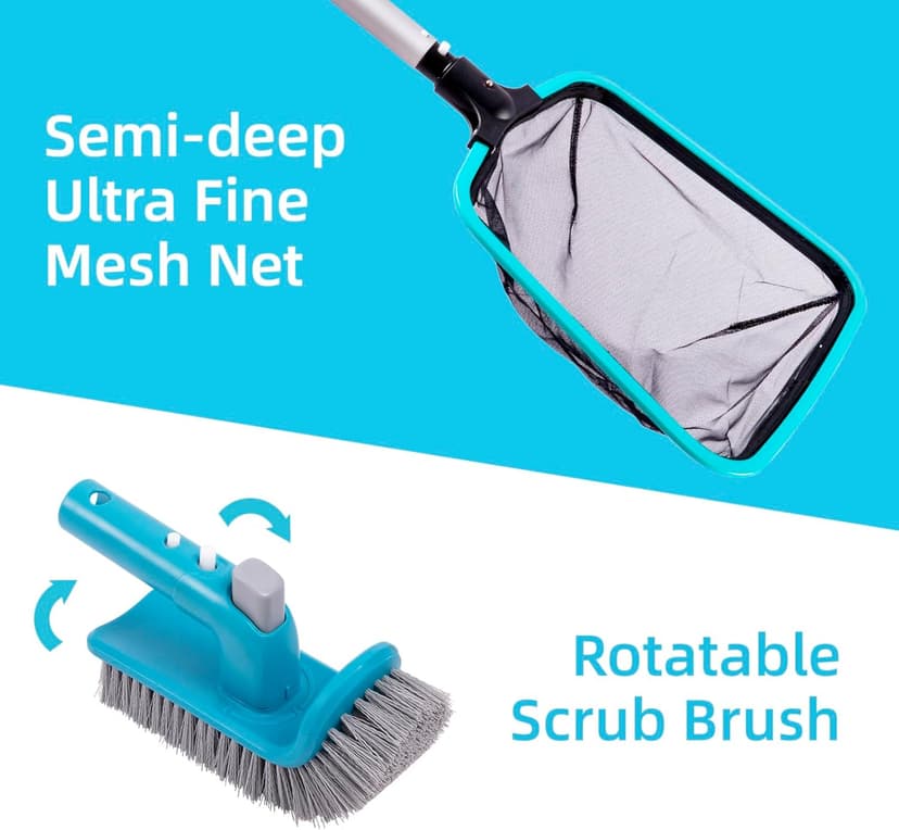 Sepetrel Deluxe Swimming Pool Cleaning Kit Including 2 Brush Heads, 2 Pool Skimmer Nets(NO Pole)