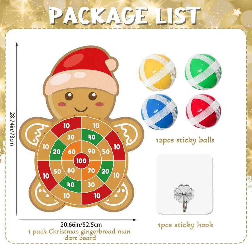 YQUQWN Large Christmas Dart Board for Kids 28.7 Inch Gingerbread Man Target with 12 Sticky Balls Hook Christmas Indoor Decorations Party Toys Gifts for Family