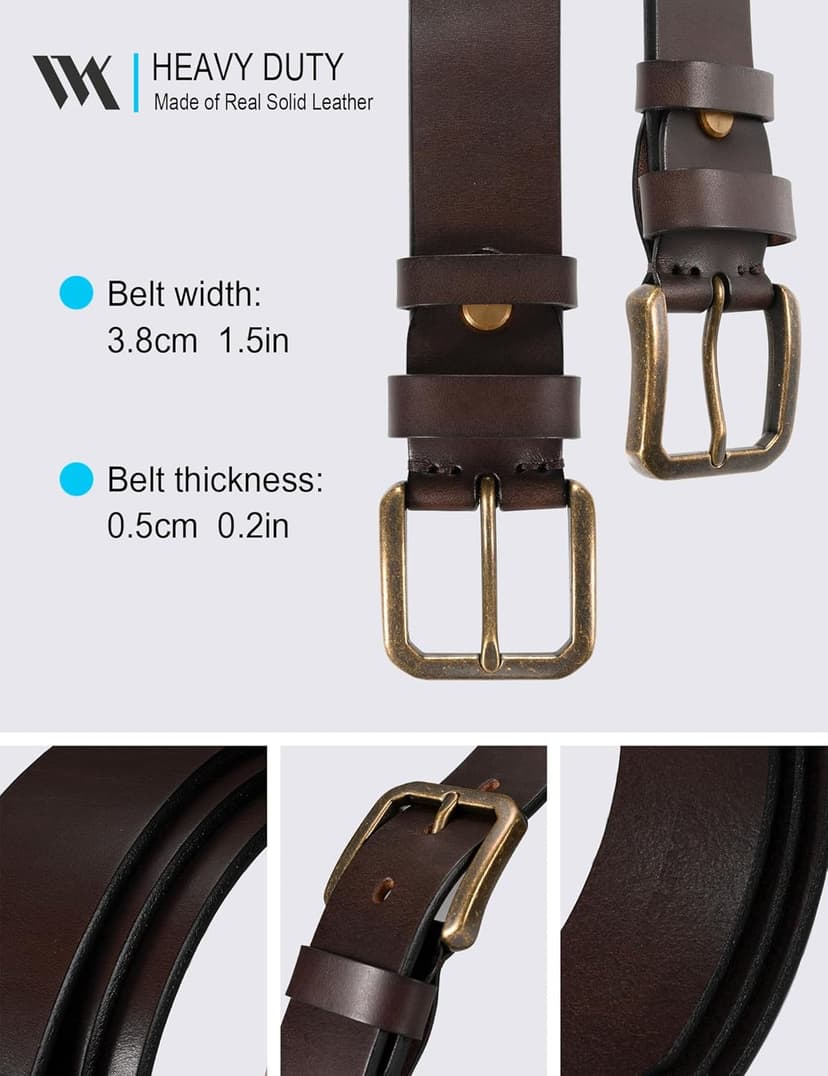 WOLFANT Thicken Full Grain Heavy Duty Casual Work Belts for Men,100% Italian Real Solid Leather