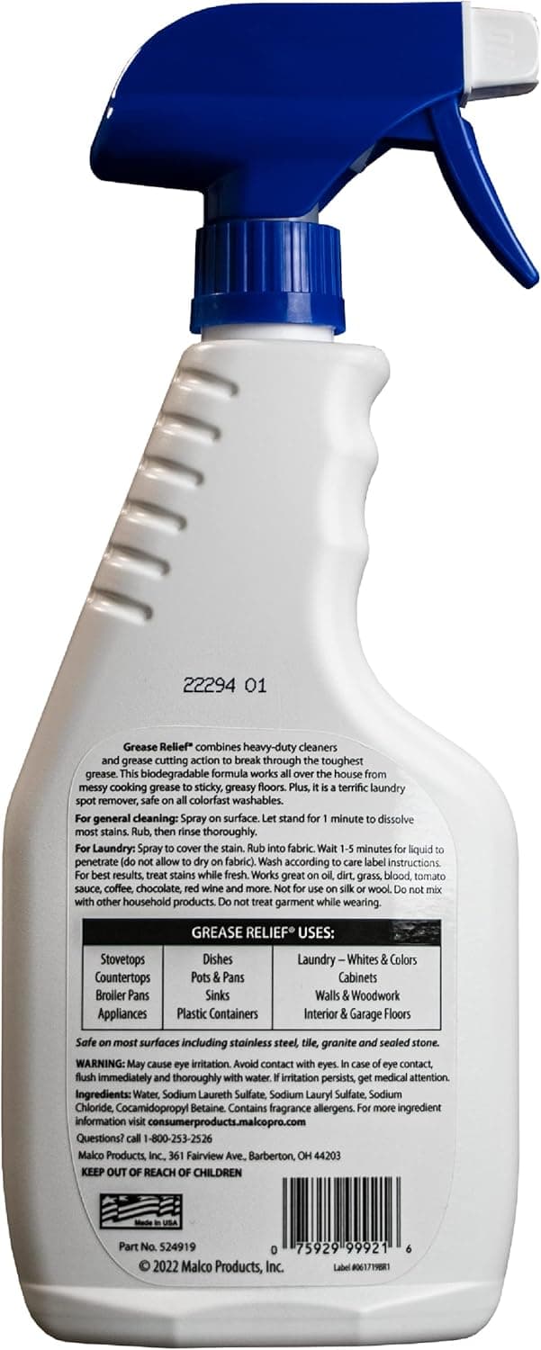 Grease relief Degreaser and Laundry Stain Remover - Heavy Duty Kitchen Cleaner Spray/All Purpose Degreaser for Stove Top, Oven, Grill, Car, Soil & Cloth Stains (2 Pack) (524919)