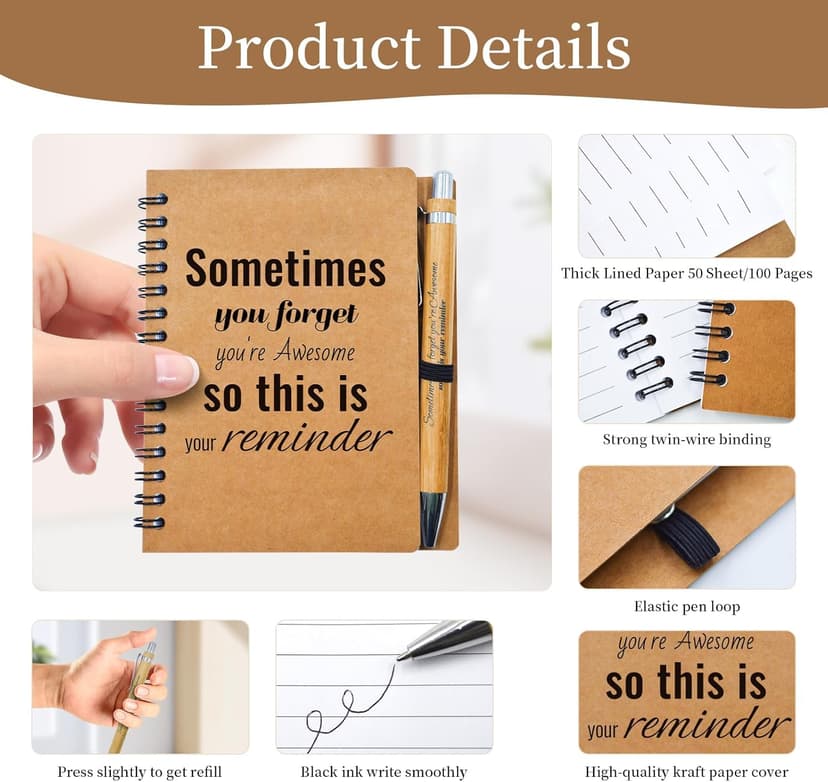 20 Pcs Christmas Employee Appreciation Gifts Bulk - 10 Sets of Inspirational Spiral Notebooks with Motivational Pens, Small Notepads for Coworkers, Office Staff, Team, Nurse, Teachers, Thank You Gifts