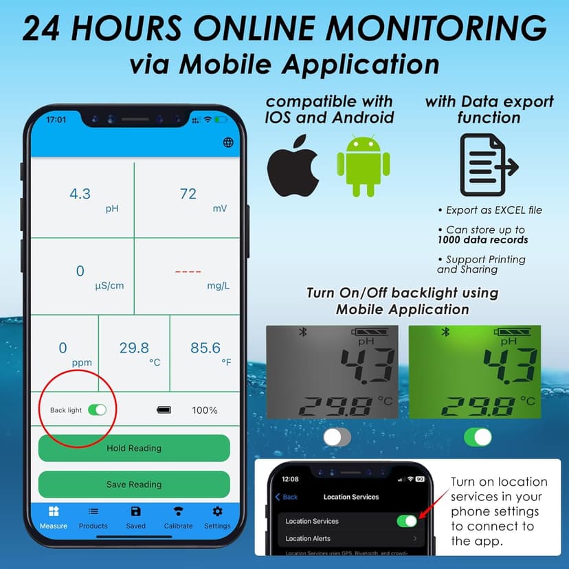6-in-1 Wireless Water Quality Tester Bluetooth Floating Water Quality Monitor for Pools, Spas, and Hydroponics - pH, EC, ORP, Chlorine, Salinity, and Temperature Measurement