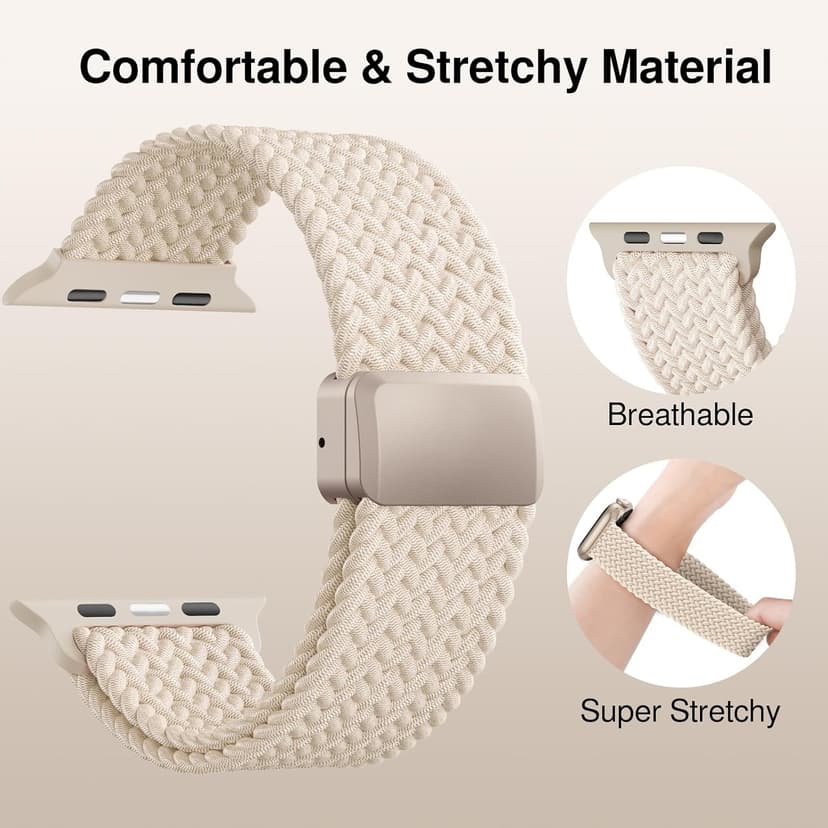 Braided Stretchy Band Compatible with Apple Watch Bands 38mm 40mm 41mm 42mm 44mm 45mm 46mm 49mm Women Men, Soft Nylon Solo Loop Magnetic Sport Strap for iWatch Series 11 10 9 8 7 6 5 4 3 2 1 SE Ultra