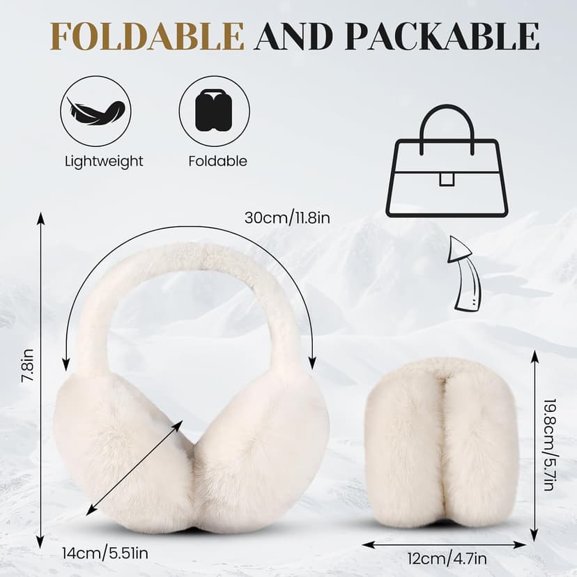 Premillow Ear muffs for Women Winter, Faux Fur Earmuffs, Cute Foldable Fluffy Ear Warmers, Soft Warm Ears Covers for Women