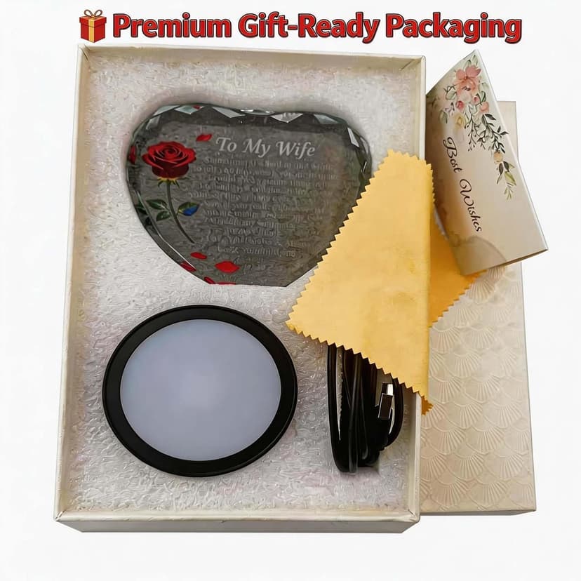 Wedding Anniversary Birthday Christmas Valentine's Day Gift from Husband, To My Wife, K9 Crystal, Color Changing LED Romantic Gifts for Wife Crystal Heart Rose Keepsake LED Base B0GV7TXQF4