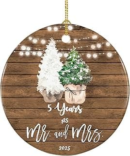 5th Anniversary Ornament Gifts for Couple, 5 Year Wedding for 5th Anniversary, Ceramic Keepsake 5 Year as Mr and Mrs Christmas Ornaments