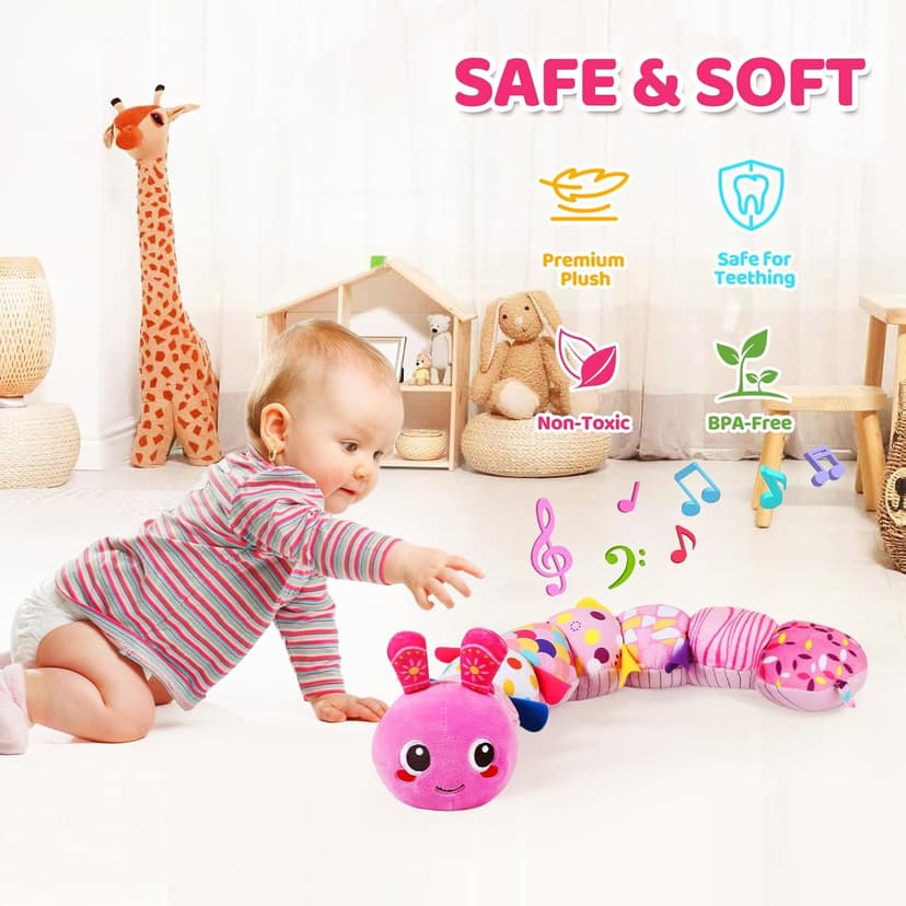 KMUYSL Baby Toys 0-6 6-12 Months, Sensory Music Animal Stuffed Toy for 0 1 2 3 4 5 6+ Months, Plush Toy with Crinkle and Rattles for Infant Newborn, Tummy Time Toys Gifts for 0-3-6-12 Month