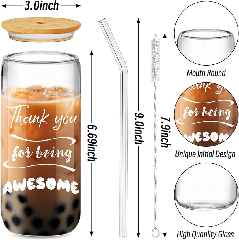 12 Set Employee Appreciation Gifts, Inspirational Thank You Gift for Team, Teacher, Nurse, Coworkers, Employees, Staff - Employee Christmas Gifts, 20oz Glass Cups with Lids and Straws (Mixed)