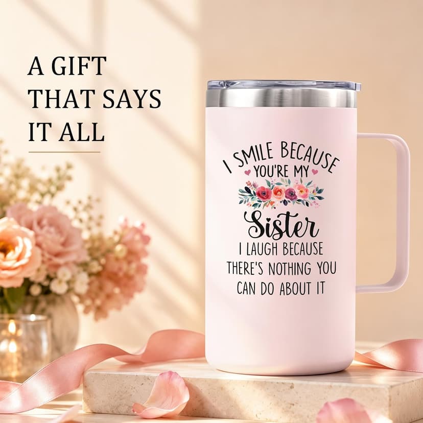 Gift-Ready Package with 20oz Mug, Straw, Sliding Lid, Brushes, Keychain & Gift Box, Birthday & Christmas Gift for Sisters Lifecapido Sister Gifts, 20oz Stainless Steel Insulated Coffee Mug Set B0FMK4LXHG