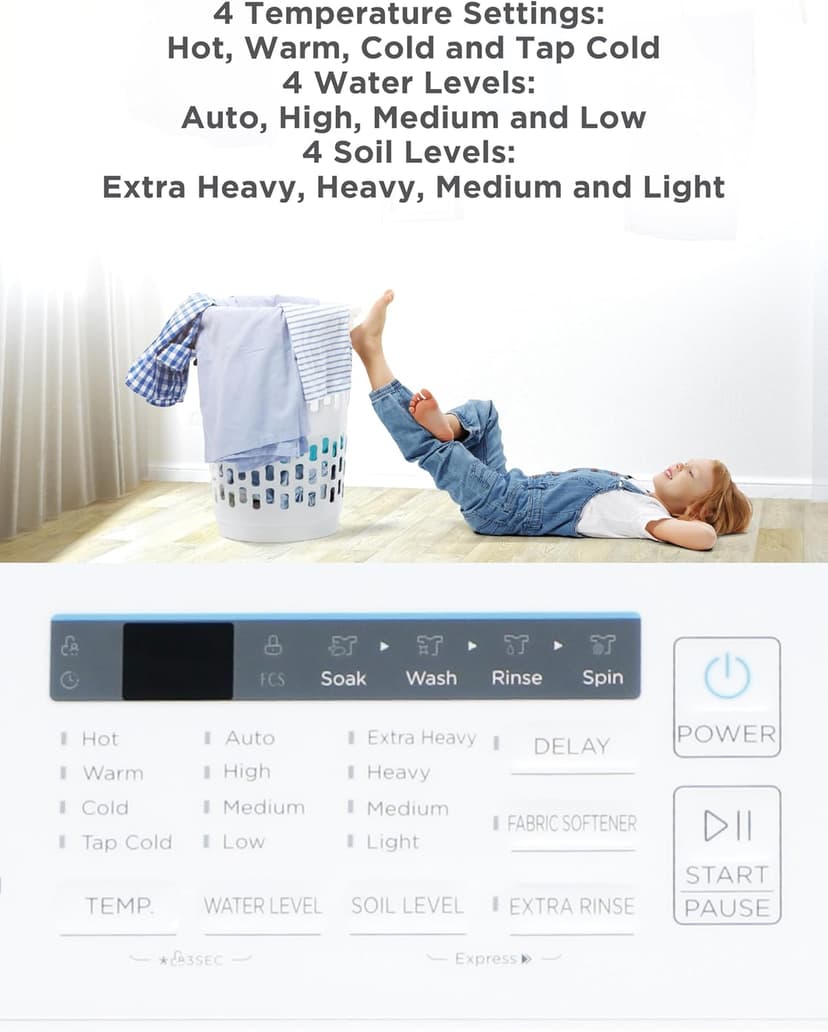 BLACK+DECKER 4.1 Cu. Ft. Top Loading Washing Machine with Agitator, Full Size Washing Machine with Glass Lid and Stainless Steel Tub, Machine with LED Display, 10 Wash Cycles, 120V, BTLW41MW, White