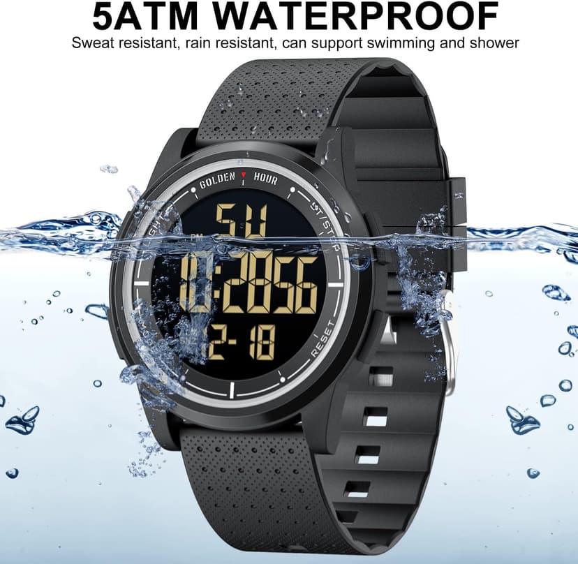 GOLDEN HOUR Ultra-Thin Minimalist Sports Waterproof Digital Watches Men with Wide-Angle Display Rubber Strap Wrist Watch for Men Women