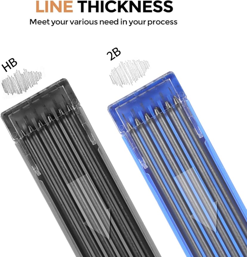 2mm Mechanical Pencil Set, 2 Pieces Artist Carpenter Drafting Pencils 2.0 mm with 2 Tube Lead Refill (HB, 2B), Art Lead Holder Metal Marker for Draft Drawing, Writing, Art Sketching