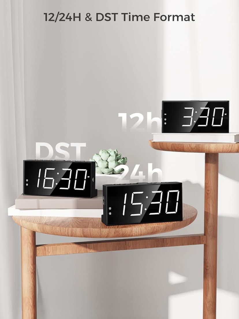 PPLEE Alarm Clock for Bedroom, 2 Alarms Loud LED Big Display Plug in Simple Basic Digital Clock with USB Charging Port, Adjustable Volume, Dimmable, Snooze for Deep Sleepers Kids Elderly Home Office
