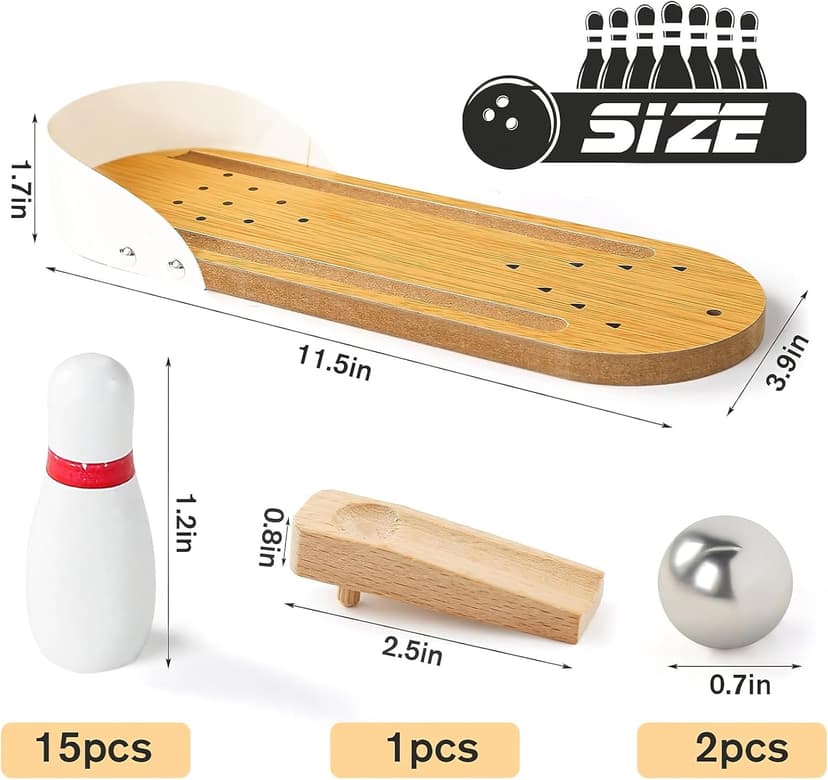 3 otters Mini Bowling Game Set for Kids & Adults, Indoor Wooden Tabletop Bowling Game Board Games for Multiple Players, Desk Toys Gag Gifts, Shooting Games for Office Stress Relief