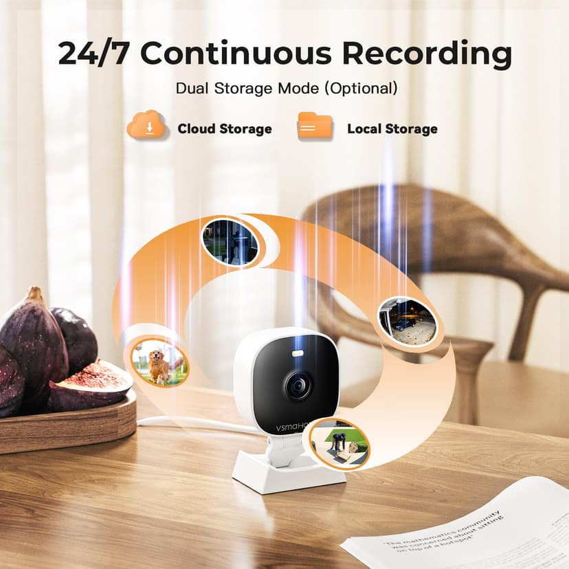 2K Cameras for Home Security,Indoor/Outdoor for Baby/Elder/Pet Monitoring with Phone app,Wired Plug&Play,Color Night Vision,2-Way Audio & 24/7 Recording,Support 128G Card ( Not Included),2-Pack
