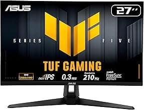 ASUS TUF Gaming 27” 1440P Monitor (VG27AQL5A) – QHD (2560 x 1440), 210Hz, 0.3ms, Fast IPS, Extreme Low Motion Blur Sync, Speakers, DisplayWidget Center, Gaming AI, Height Adjustment, 3 yr Warranty