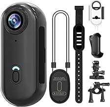 Vauvinmaic 4K Mini Body Camera 64GB, Thumb Size WiFi POV Cam, Waterproof Wearable Hand Free Portable Action Cam, Ultra Wide Angle View, Mount Anywhere for Pets, Cycling, Swimming, Vlogging, Black