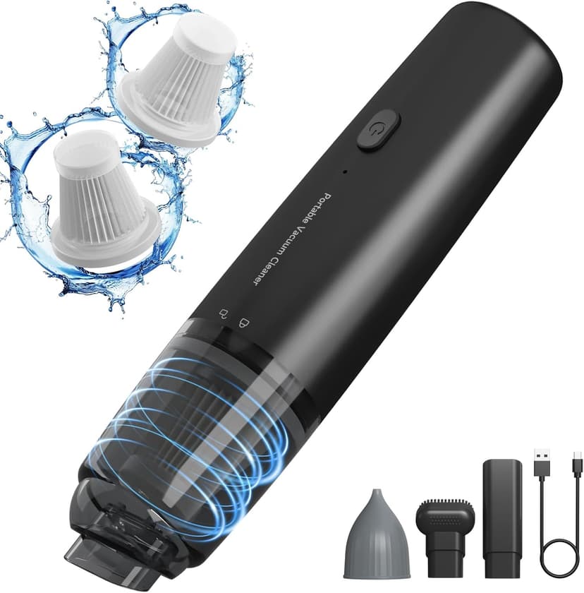 Handheld Vacuum Cordless, Car Vacuum Cleaner Portable with HEPA Filter, 2 Suction Modes, Mini Hand Held Vacuum Rechargeable for Car, Home, Pet Hair, Office, Desk, Keyboards (Black)