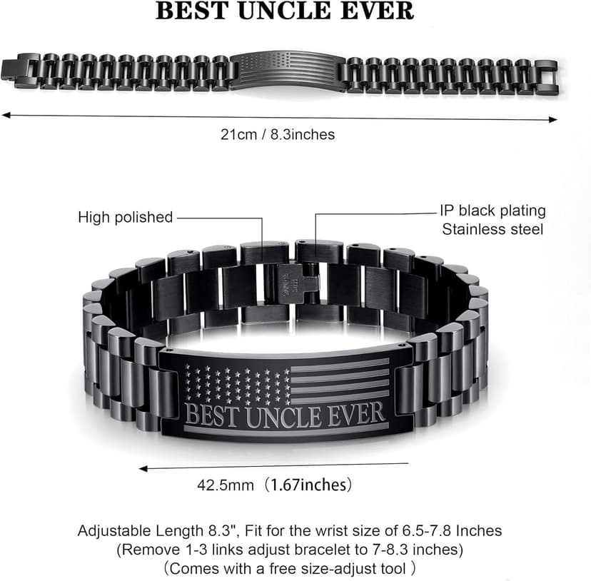 P. BLAKE Gifts for Best Ever Dad Husband Boyfriend Son Uncle, Stainless Steel American Flag Watch Band Link Bracelet Christmas Stocking Stuffers Jewelry Gifts for Men Him