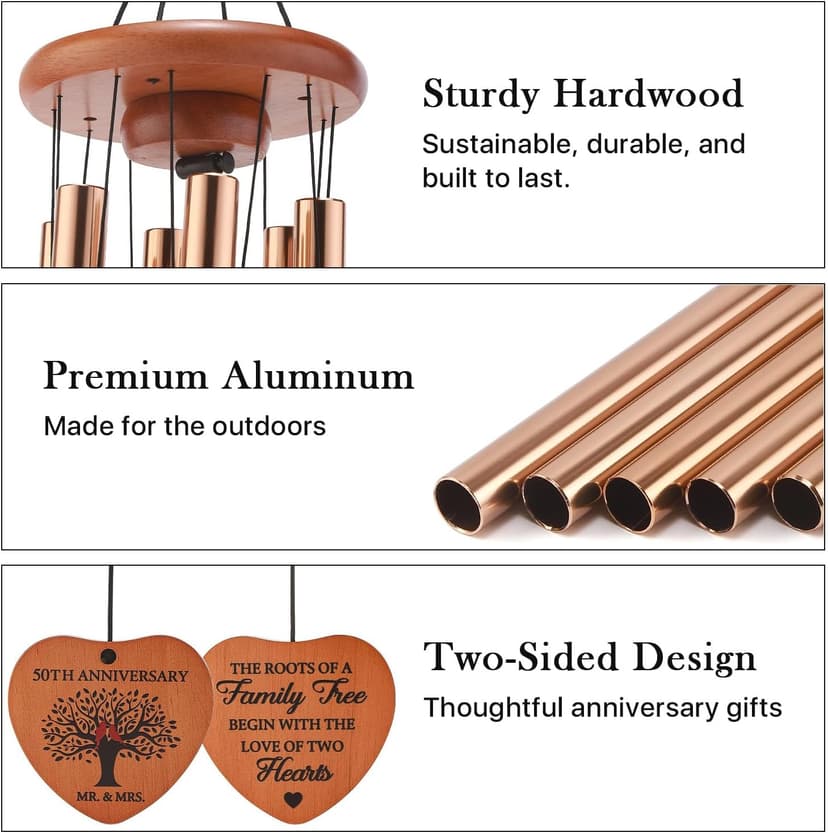 Golden 50th Anniversary Decorations for Couples, Parents & Friends, 32" Wind Chimes Includes Gift Box AMBOBE 50th Wedding Anniversary Wind Chime Gifts B0FSSL284Y
