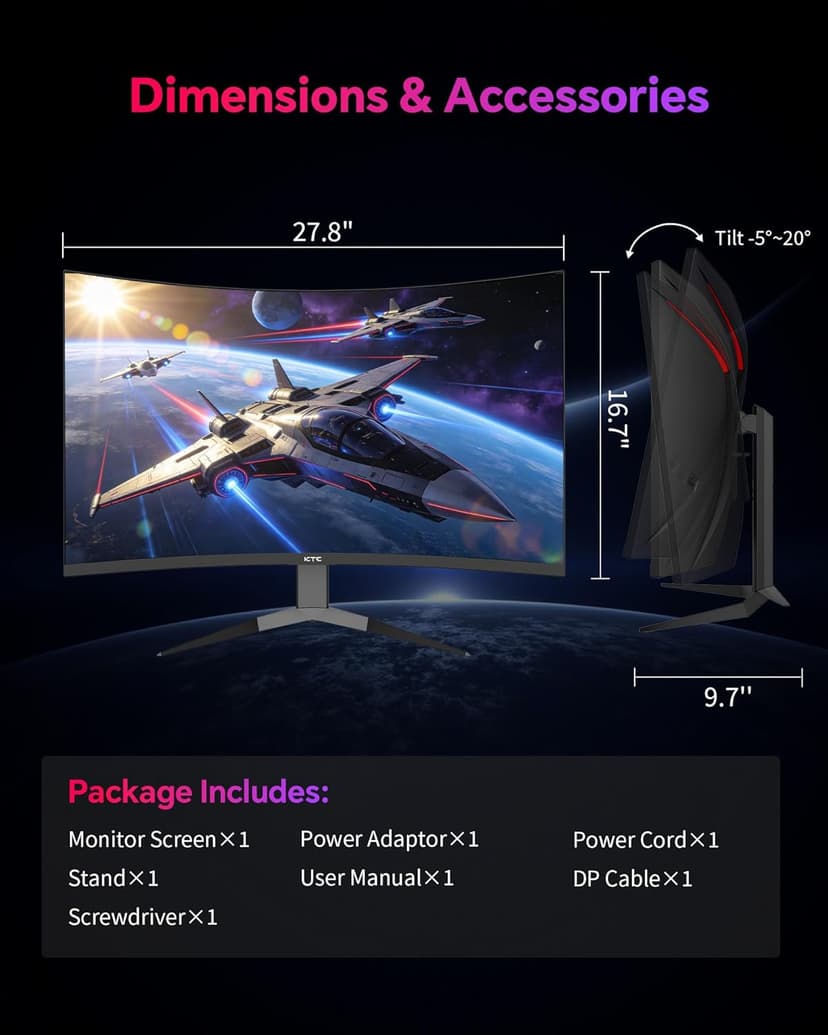 KTC 32 Inch 240Hz Curved Gaming Monitor, 2K 1440P PC Computer Monitor 1000R, 1ms (MPRT), 4000:1 Contrast, 122%sRGB, Adaptive Sync, HDMI Display Port, Tiltable, VESA Mount, H32S25E