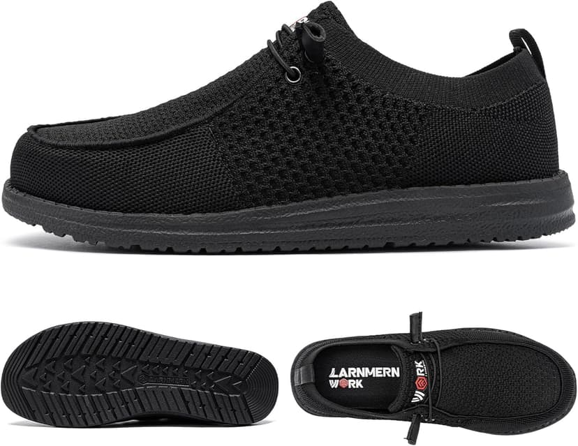 LARNMERN Slip On Steel Toe Shoes Men Lightweight Comfortable Lounging Walking Sneakers Steel Toe Loafers