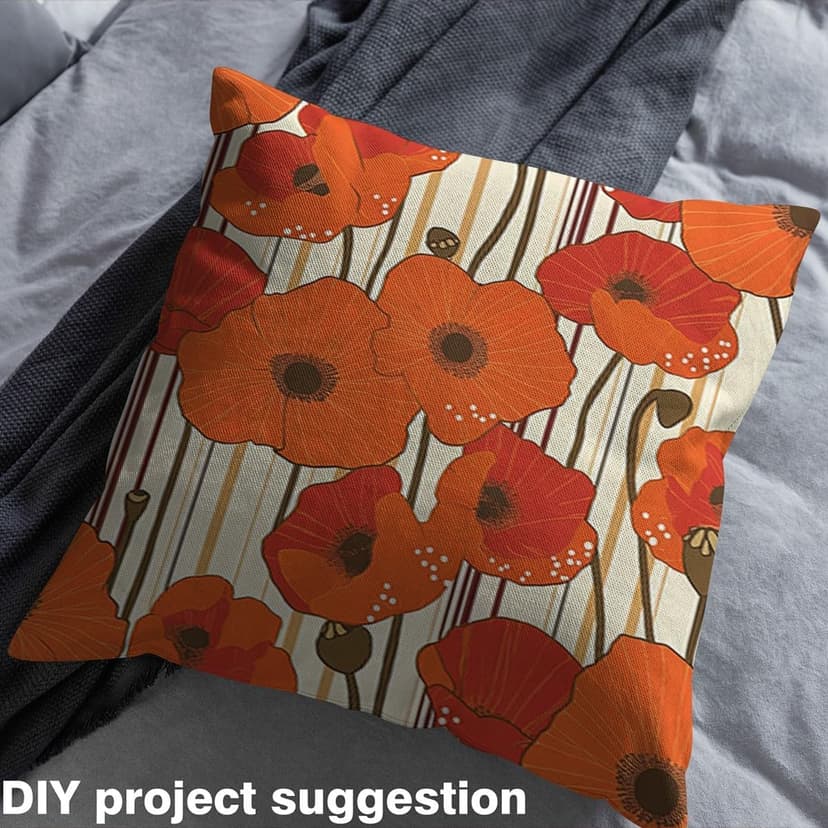 Feelyou 1 Yard Vintage Orange Floral Upholstery Fabric by The Yard Botanical 3D Printed Fabric for Chairs, Pillows, Cushions, Curtains, etc Soft Flannel