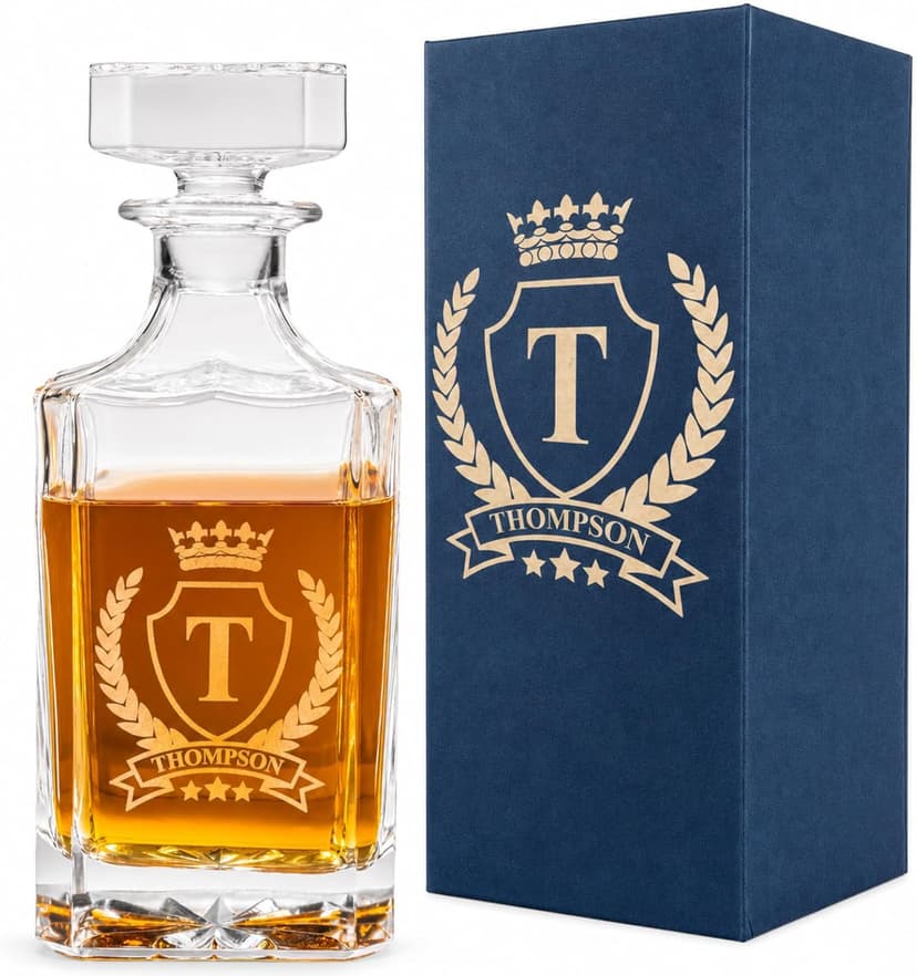 Engraved whiskey gift for dad, husband, groom, groomsmen, Father’s Day, weddings, birthdays, or retirement Personalized Whiskey Decanter Set, Custom Design B0BTF846SP
