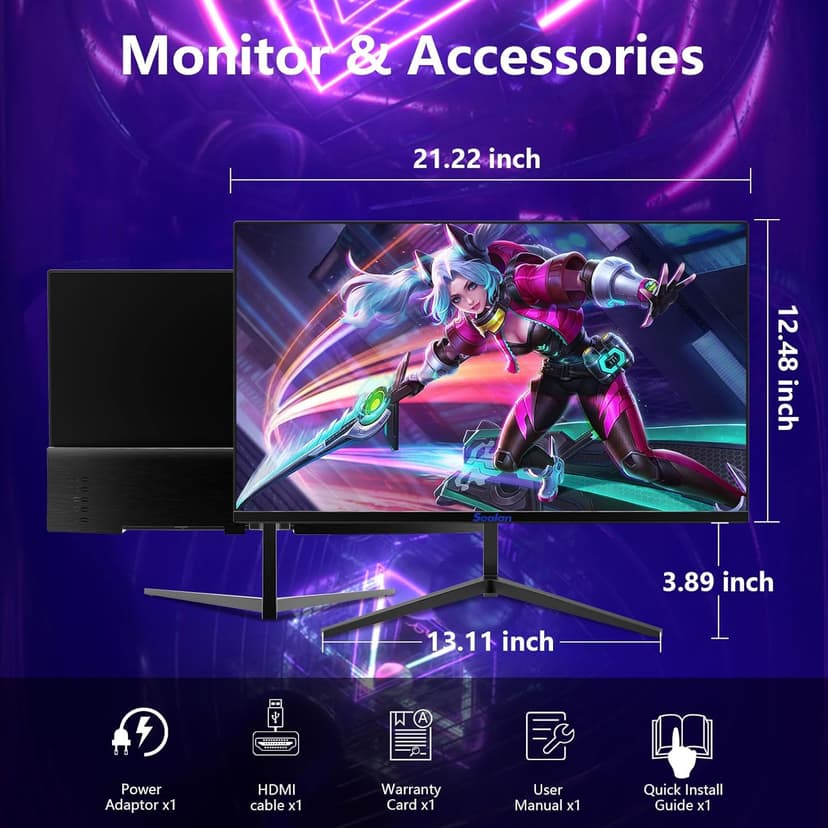 Sealan 24 Inch 180Hz Gaming Monitor, Full HD 1920 x 1080 Computer Display, VA Panel with HDR10, FreeSync, 99% sRGB, HDMI and DisplayPort, VESA Wall Mountable Monitor for PC, Laptop