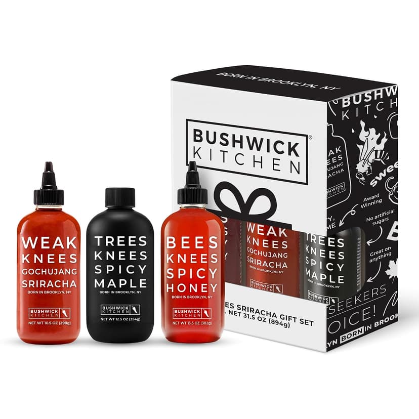 Gochujang Srirahca Hot Sauce, Hot Honey, Spicy Maple Syrup - Made in the USA - Gourmet Cooking Gift - Foodies & Grill Lovers Weak Knees Spicy Sampler Gift Set with Spicy Honey, Sriracha & Maple Syrup B0845WWTR5
