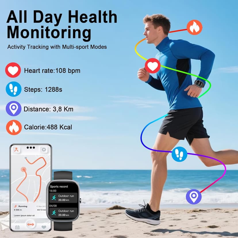 Dyurwa Smart Watch for Men Women (Answer/Make Call), 1.91" HD Screen Smartwatch Fitness Tracker, Heart Rate/Sleep Monitor, Watches for Men IP68 Waterproof,110+ Sport Mode Step Counter for Android iOS