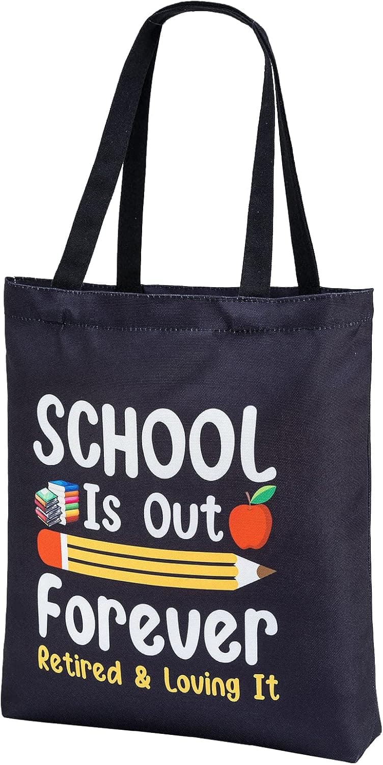 PARBEE Tote Bag, Large Black Canvas Bag with Pocket, Funny Retirement Gift for Teachers, Reusable, Machine Washable, Tote Bag for Retired Teachers, Unisex