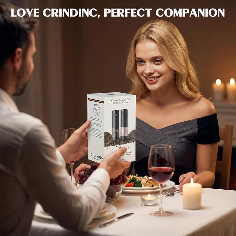 Electric Salt and Pepper Grinder Set Automatic Battery Pepper Mill Shakers Adjustable Coarseness Upgraded Larger Capacity with Led Home and Kitchen Appliances Christmas Gifts for Women