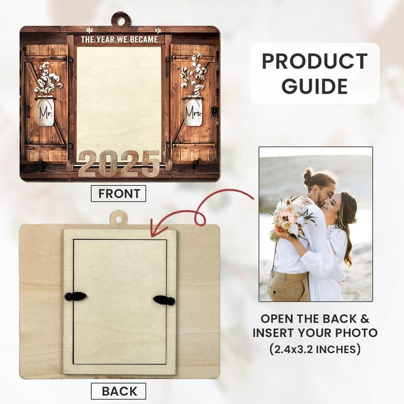 Personalized Wedding Gifts for Couples 2025 - Marriage Customized Wood Ornaments with Photos, Bridal Shower Gifts for Bride, Mr and Mrs Engagement Gift, Personalized Picture Frame
