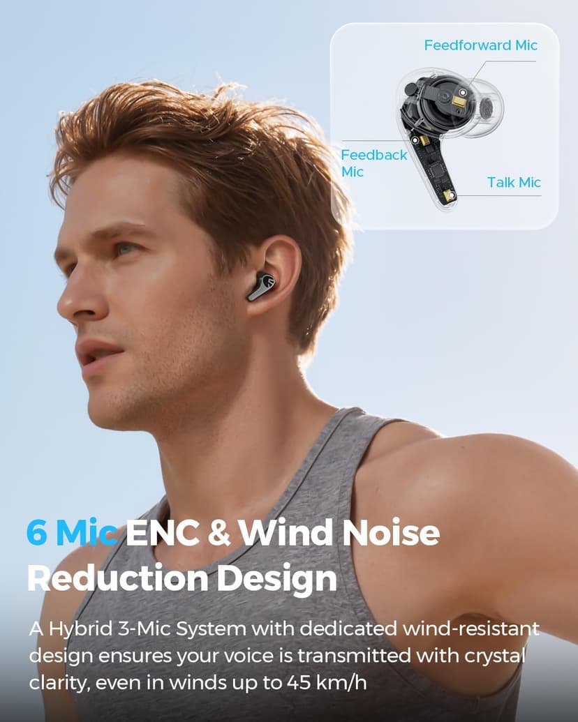 SOUNDPEATS C30 Hybrid ANC Earbuds with LDAC Hi-Res Audio, 52H Playtime -52dB Adaptive Noise Cancelling Wireless Earbuds, 6-Mic Clear Call, 12mm Driver, Bluetooth 6.0, Multi-Point, IP54 for Work/Travel