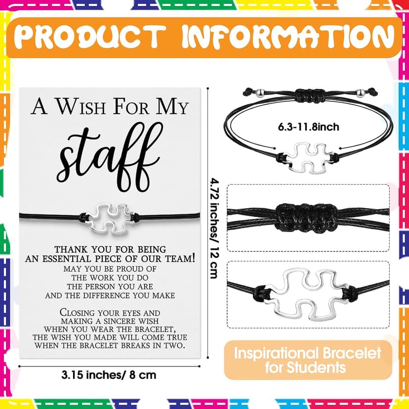 Team Puzzle Piece Bracelet, Thank You Postcard, a Wish for My Staff, for Employee Coworker Teacher Huquary Staff Appreciation Gifts Bulk B0CHFMWQFH