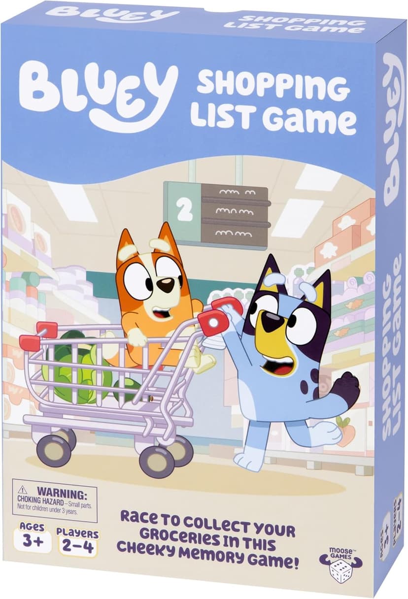 Bluey Shopping List Game, Join Bluey, Bingo, Bandit & Chilli On A Fun Supermarket Adventure, Race to Fill Your Trolley in This Fun Memory and Matching Game, for Ages 3+, 2-4 Players
