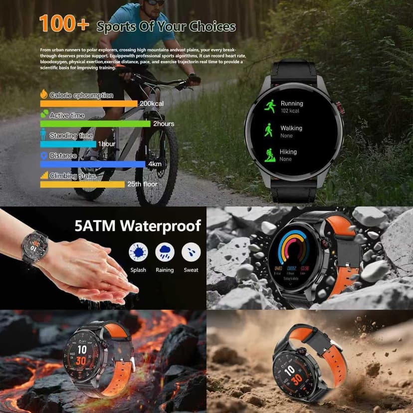 PUBU Smart Watch for Men, Built-in GPS with Map(Answer/Make Call/Text), AI Smartwatch for Android Phones/iPhone, 100+ Sport Mode Fitness Tracker with Health/Sleep Monitor, Compass/Barometer(2 Bands)