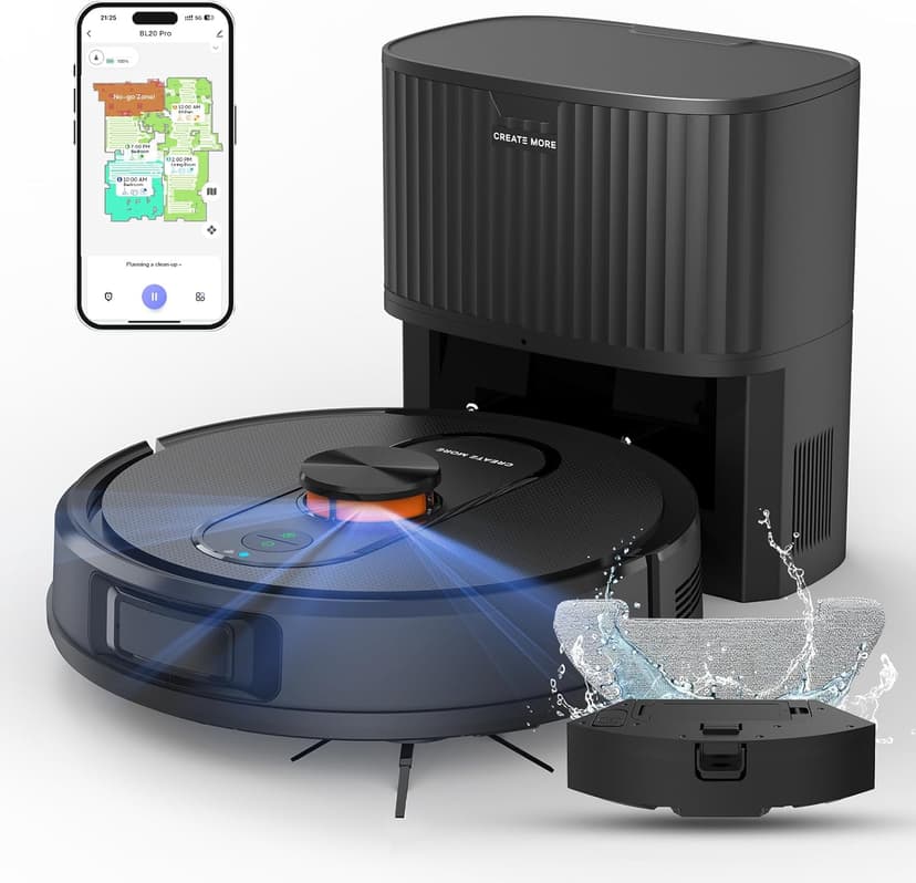 Robot Vacuum and Mop with Self-Emptying, 5000Pa Robotic Vacuum with Mapping, LiDAR Navigation, 90-Day Hands-Free Cleaning, Wi-Fi/App/Alexa Control, No-Go Zones,Ideal for Pet, Hard Floors, Carpet