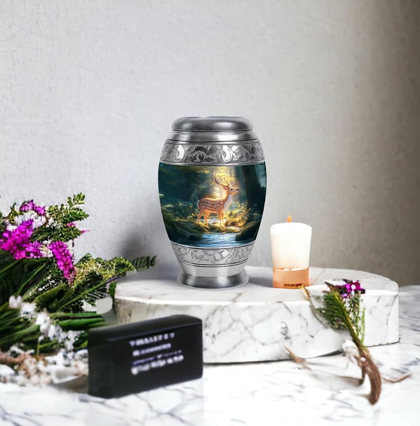 Deer Urn Ashes, Burial & Funeral for Adult Remains, Memorial Gift for Men & Women, Handcrafted, Cremation Urns for Human Ash Small, Green, 3 Inch B0F67DZ9FG